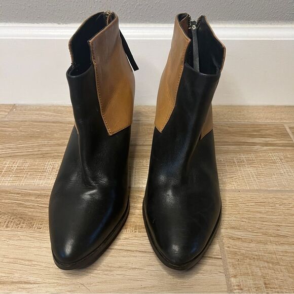 Miista Tan and Black Leather Contrast Heeled Ankle Boot Size EU 40 US 9 - Picture 3 of 12